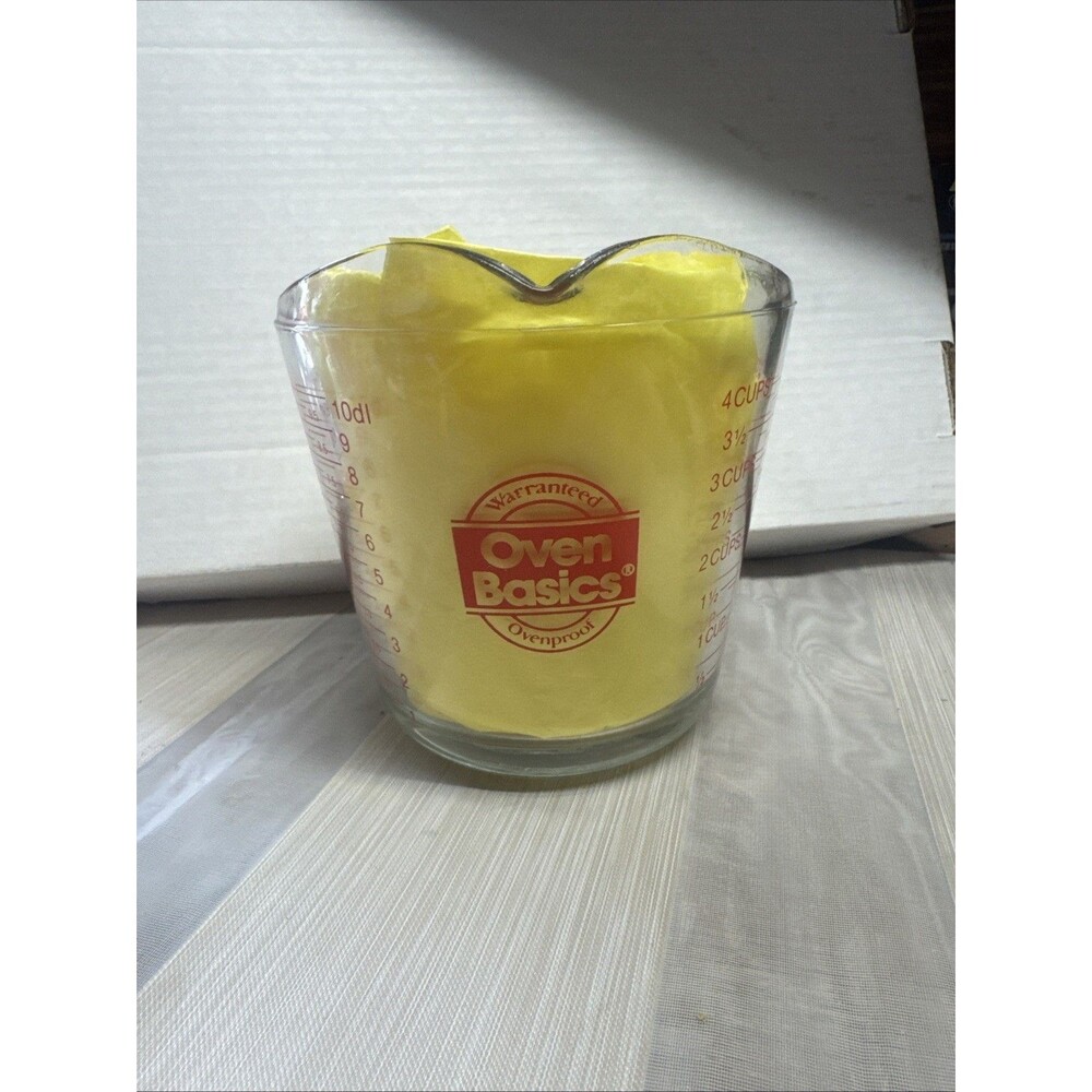 VTG Anchor Hocking #499 Closed D Handle 4 Cup Measuring Cup Red Print USA Made